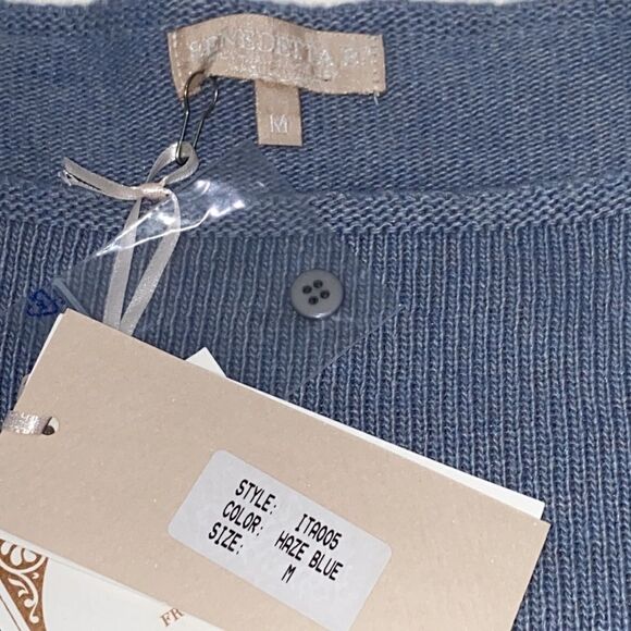 Benedetto B. Merino Wool Cashmere Blend Knit Sweater In Haze Blue NWT Size M - Picture 12 of 15